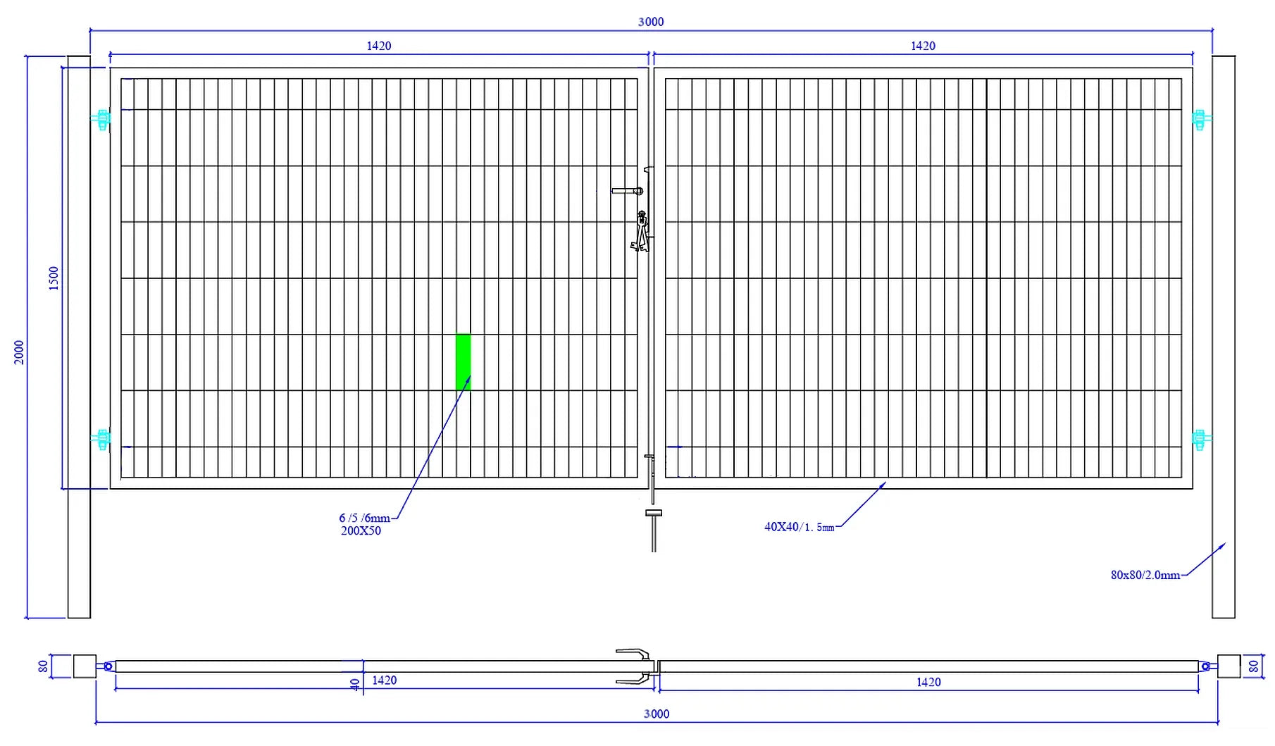 Gartentor Metall - 2‑flügelig - Doppelstab 6/5/6 SX PRO