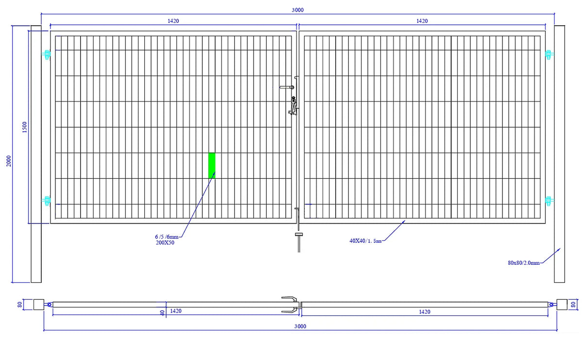 Gartentor Metall - 2‑flügelig - Doppelstab 6/5/6 SX PRO